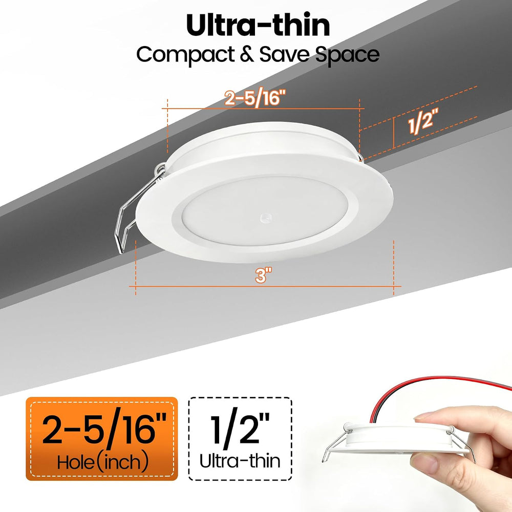 12V LED Puck Lights, RV Boat Recessed Ceiling Light 3” 3CCT 3000K/4000K/6000K...