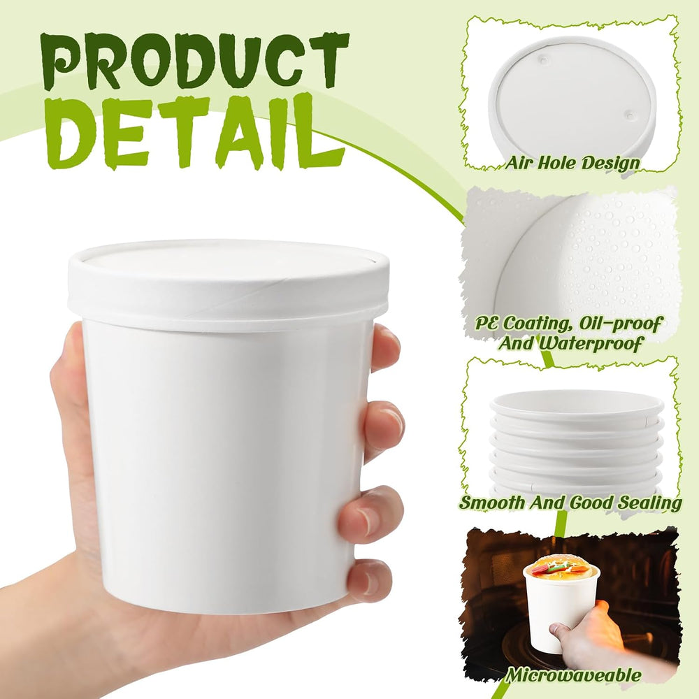 Fulmoon 16 oz 100 Pack Paper Containers with Lids Soup Bowl Cup, White