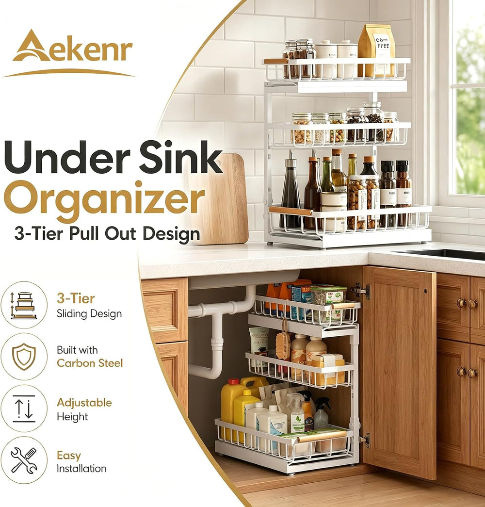 Under Sink Organizer and Storage for Bathroom and Kitchen - 1 Pack 3 Tier