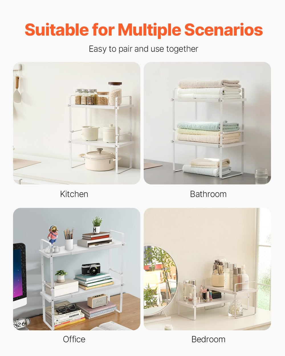 VEVOR Adjustable Kitchen Cabinet Shelf Organizer, 2 Tier Cabinet Shelf