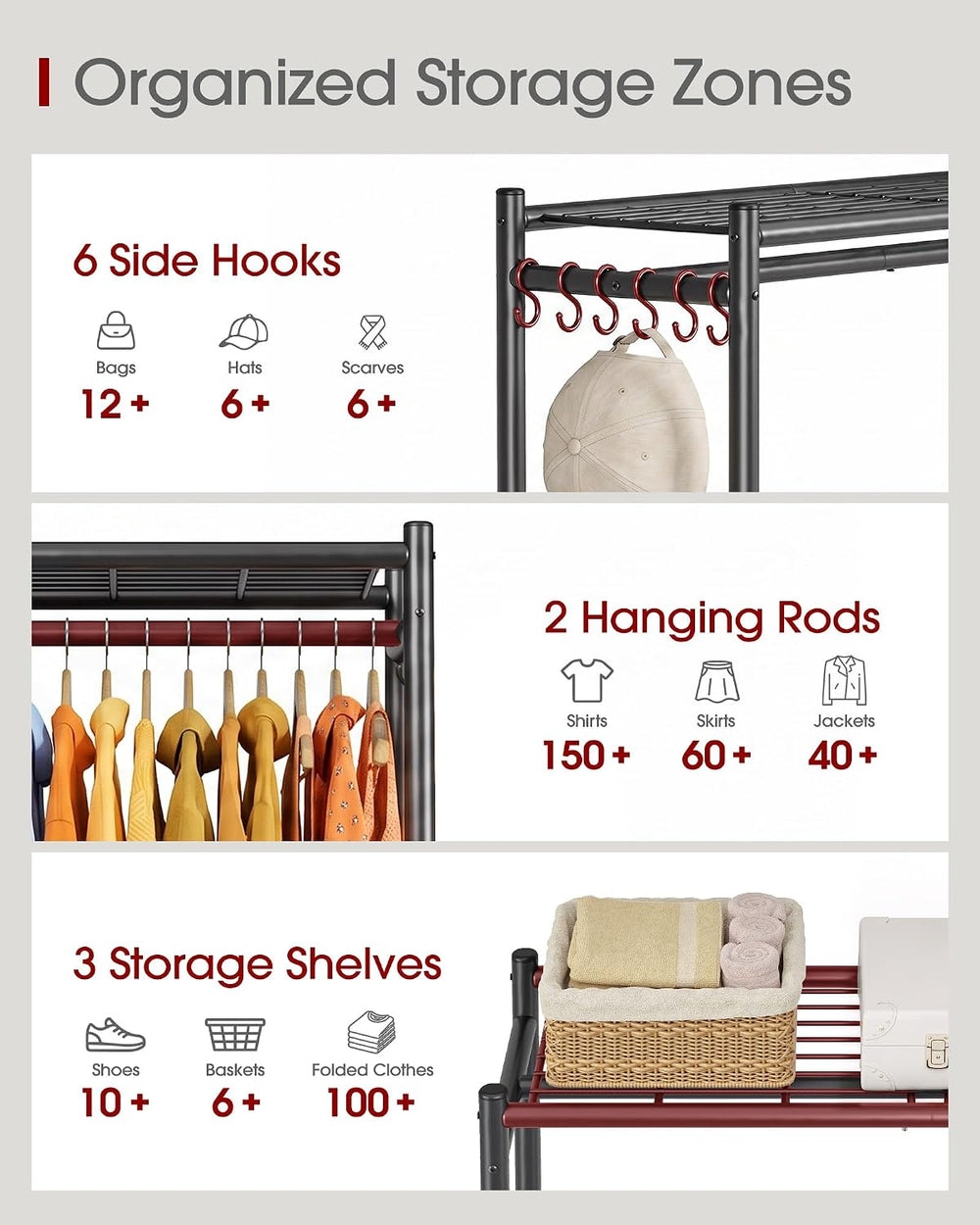 Portable Closet Clothes Rack, Dual Rods, 33 x 12.2 x 79.5 in, Black