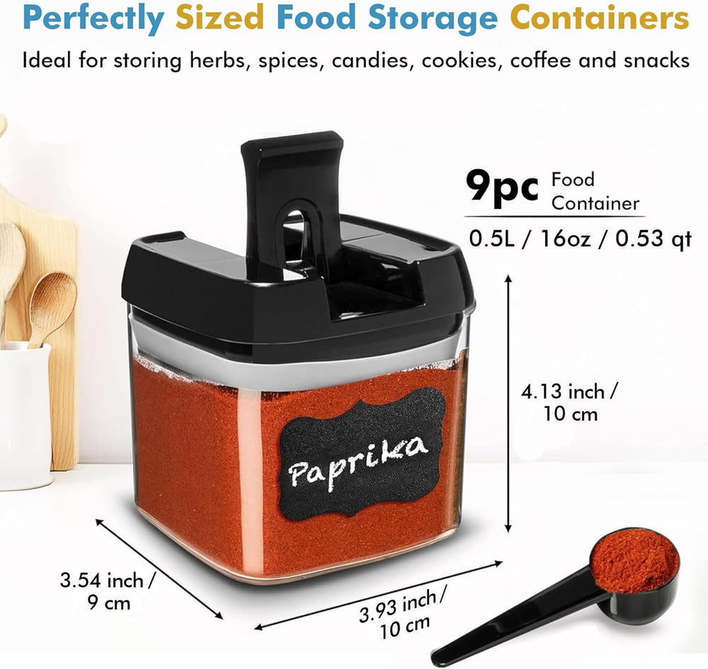 Shazo 9PC (0.5L | 17oz) Airtight Pantry Storage Containers with 9 Spoons