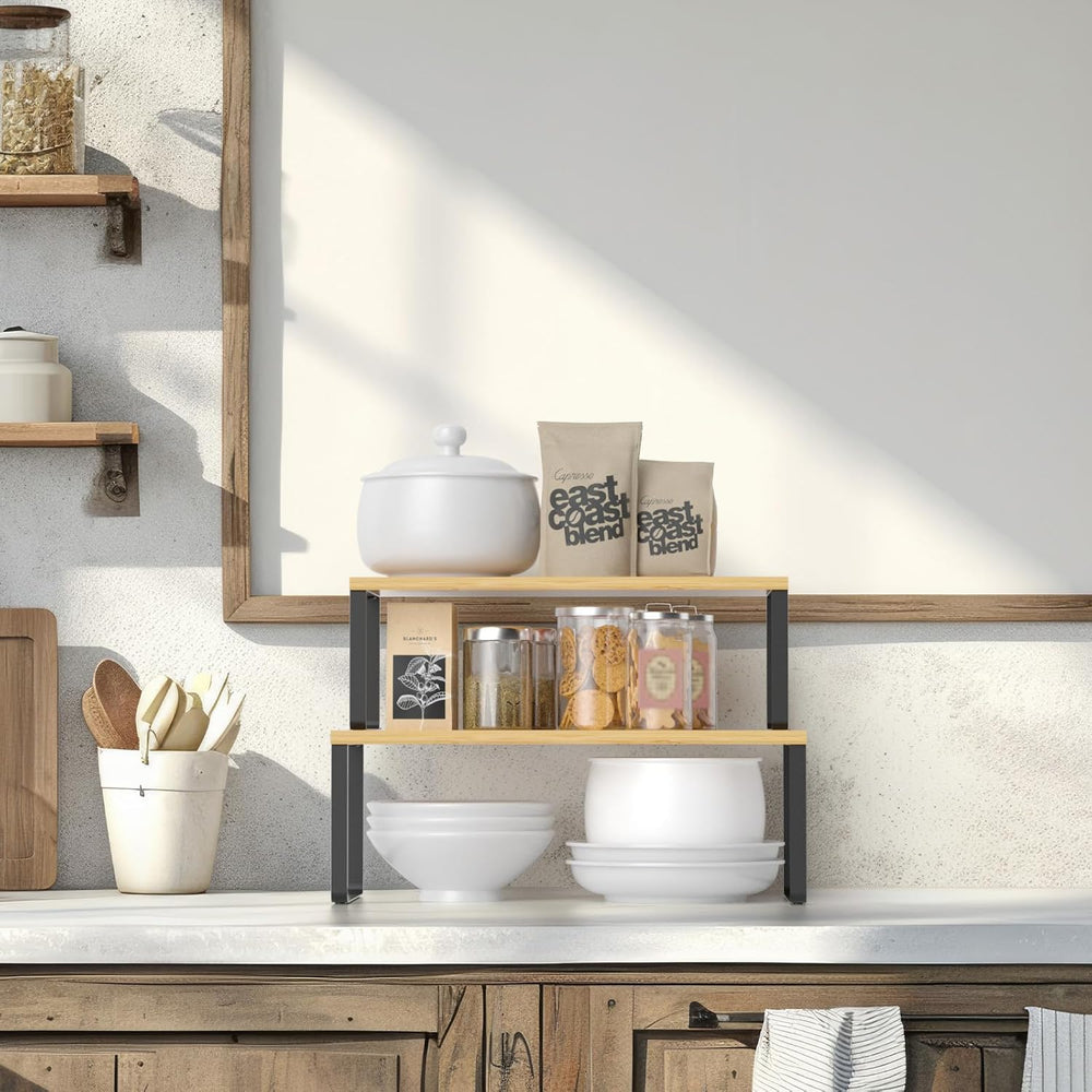 NEX Bamboo Cabinet Organizer Shelf, Kitchen Counter Shelves Set of 4