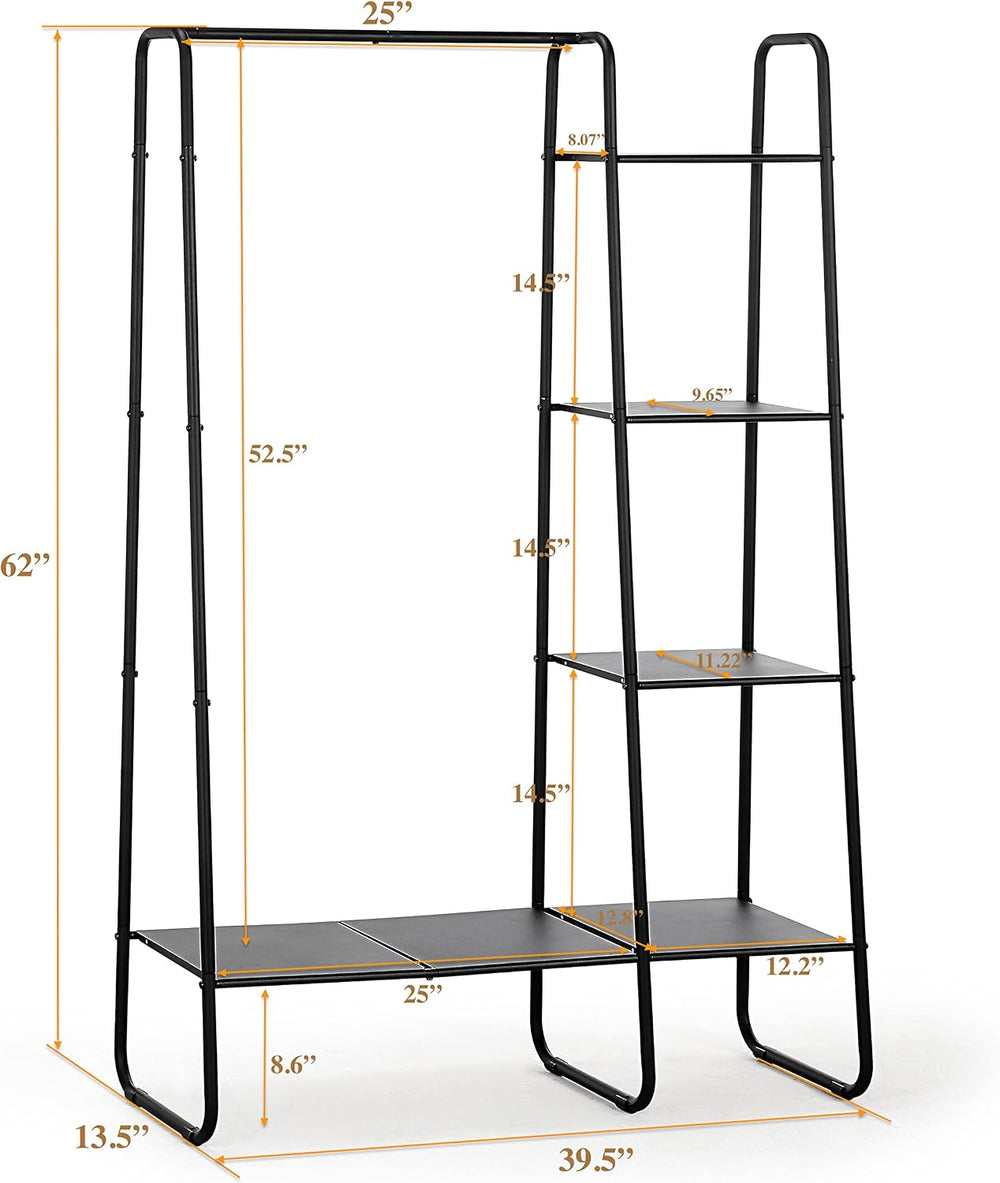 SunnyPoint Open Closet Garment Rack with 4-Tier Shelves & Bottom Storage ...