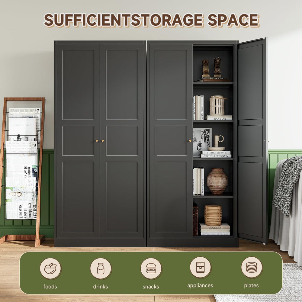 Black Storage Cabinet with Adjustable Shelves-Metal Home Kitchen Pantry Cabin...