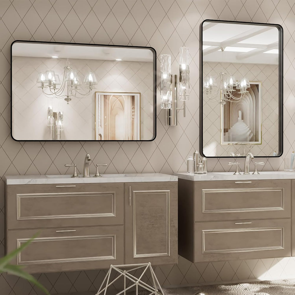 LOAAO 24X30 Inch Black Metal Framed Bathroom Mirror