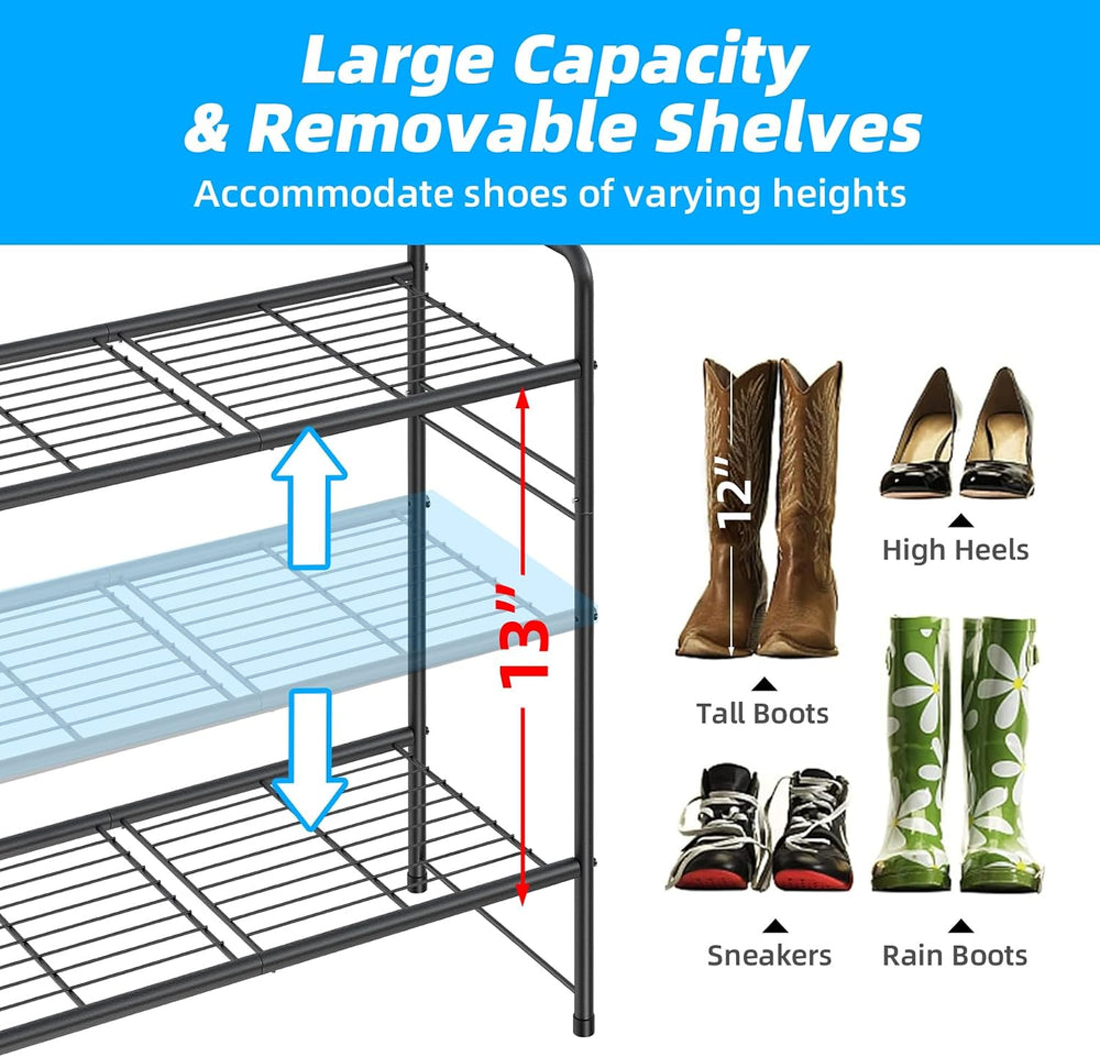 3 Tier Shoe Rack for Closet, 44 Inch Extra Long Shoe Storage Organizer for Sh...