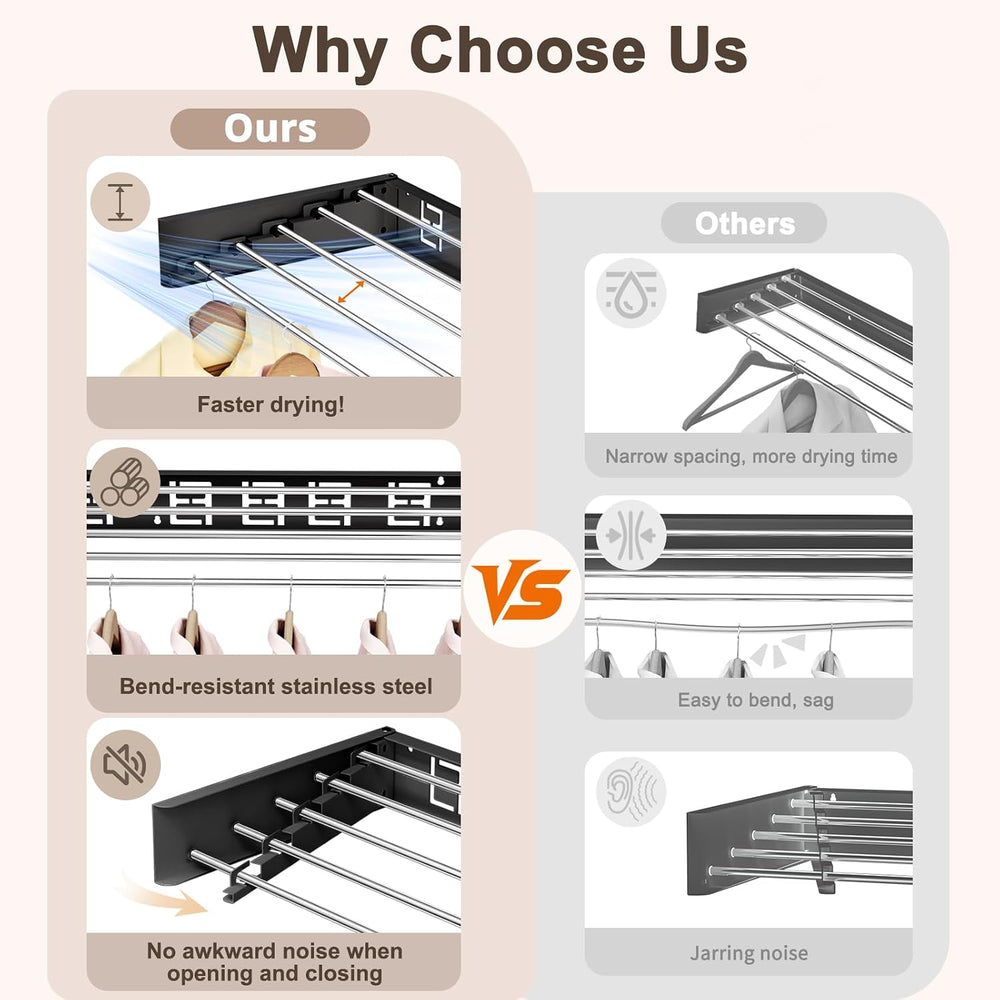 Wall Mounted Clothes Drying Rack Folding Indoor, Foldable Laundry Drying Rack...