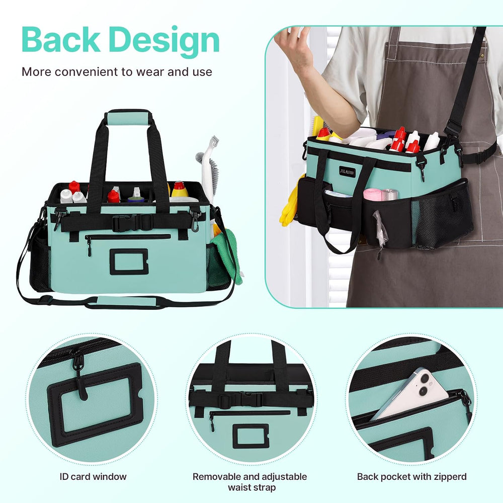 Large Wearable Cleaning Caddy Bag with Handles, Blue Green