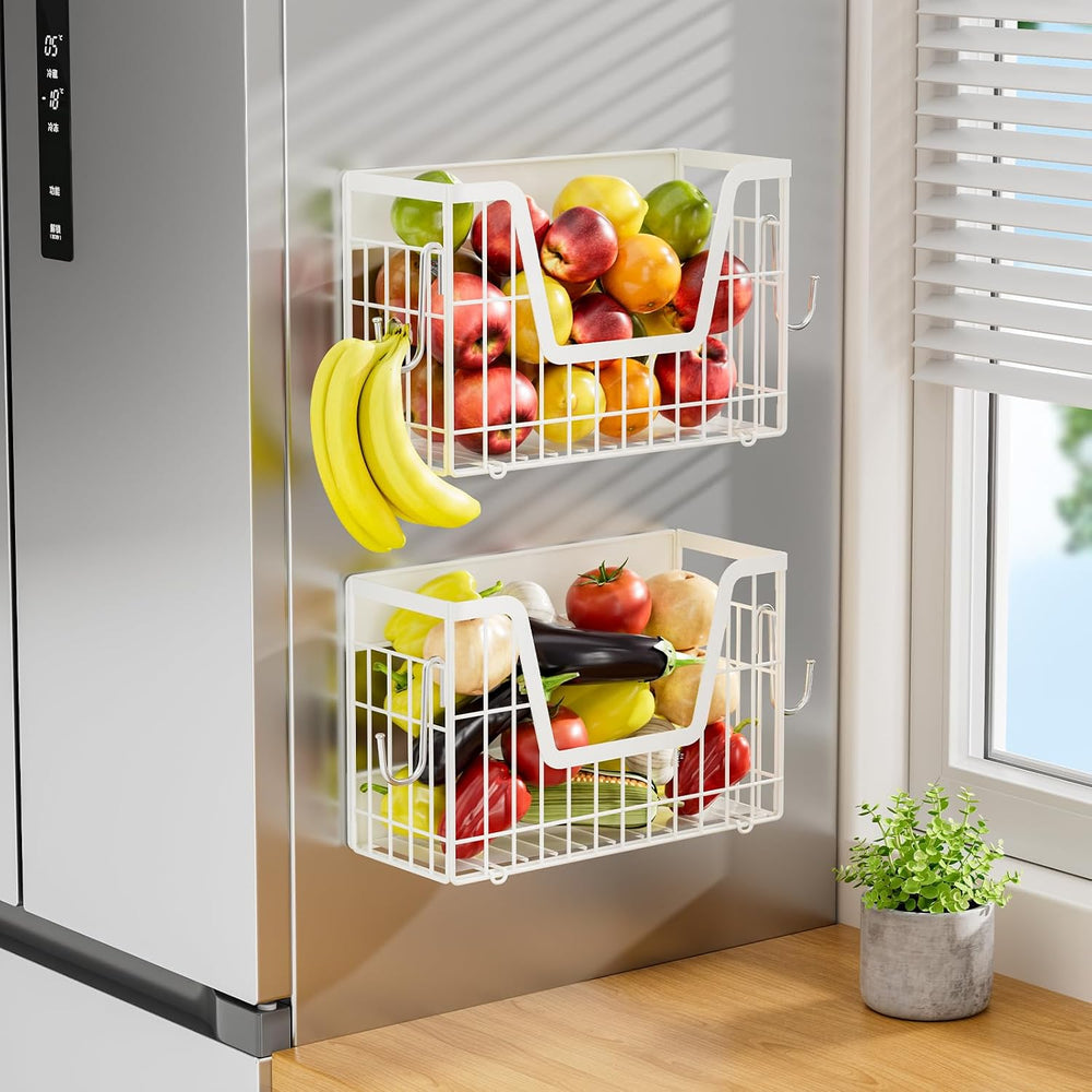 2 Set Magnetic Fridge Shelf, White Magnetic Fruit Basket for Fridge