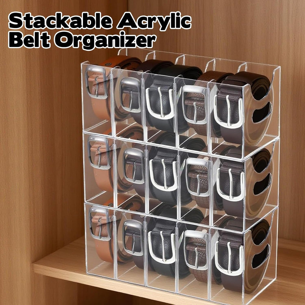 3 Pack Acrylic Belt Organizer Clear Stackable Belt Storage Holder Purse Organ...