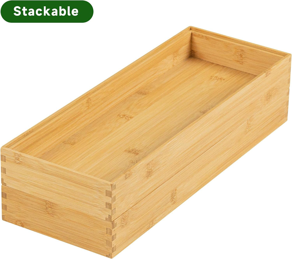 VaeFae Bamboo Drawer Organizer, Silverware Tray for Drawer, 2-Pack