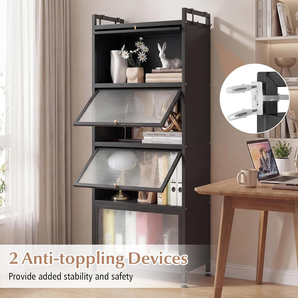 GIANTEX 5-Tier Kitchen Storage Cabinet, 4 PC Doors, Rolling Wheels, Black