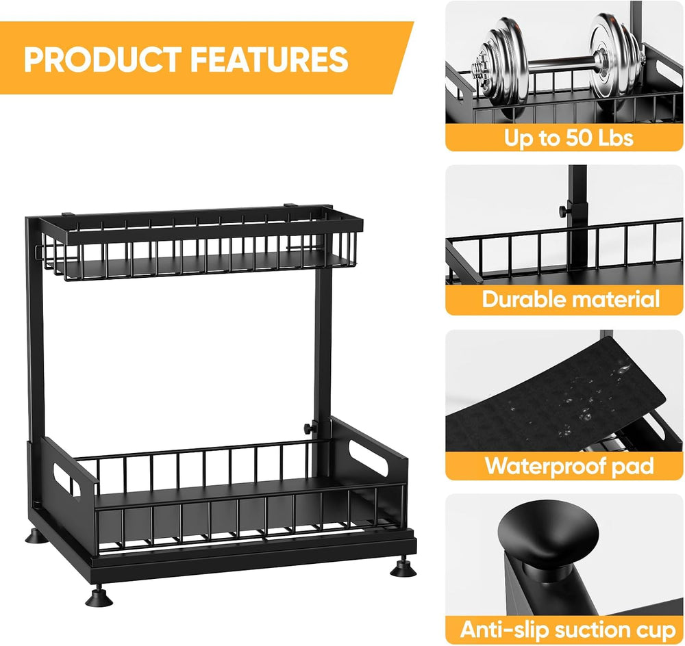 Saydear L-Shaped Under Sink Organizer, 2-Tier Pull-out Cabinet Rack 1-Pack