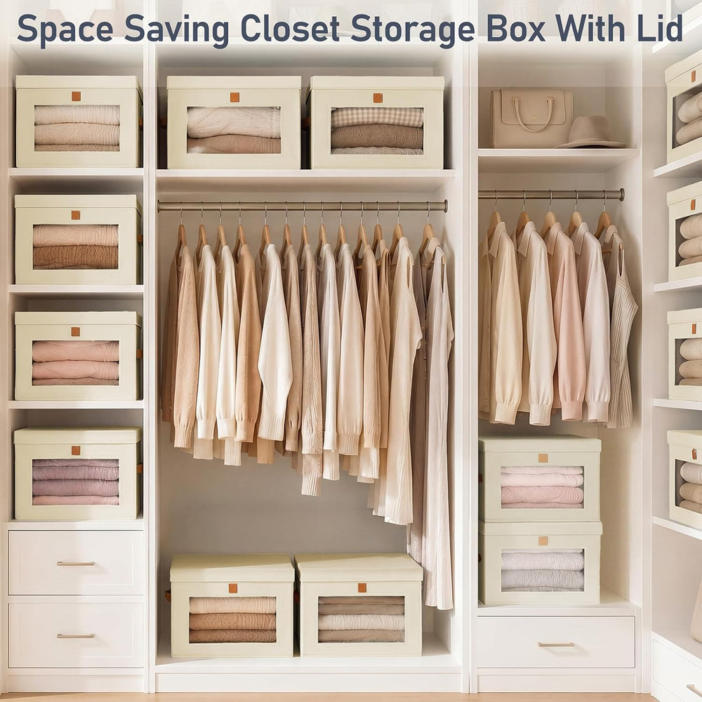 DIMJ Storage Bins with Lids - 6 Pack Front Opening Stackable Fabric Storage B...