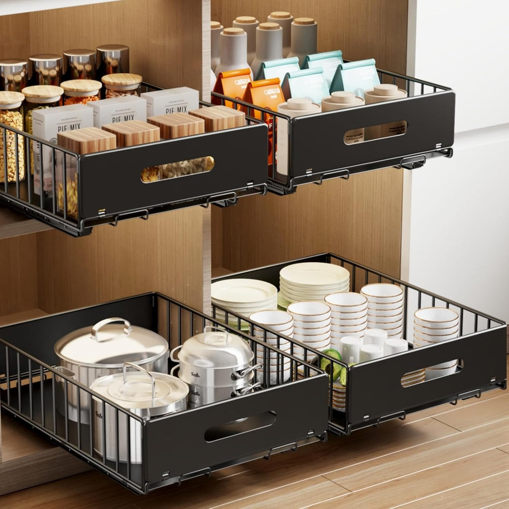 Mustorn 2 Pack Pull Out Cabinet Organizer, Slide Out Drawers for Cabinets, Pe...