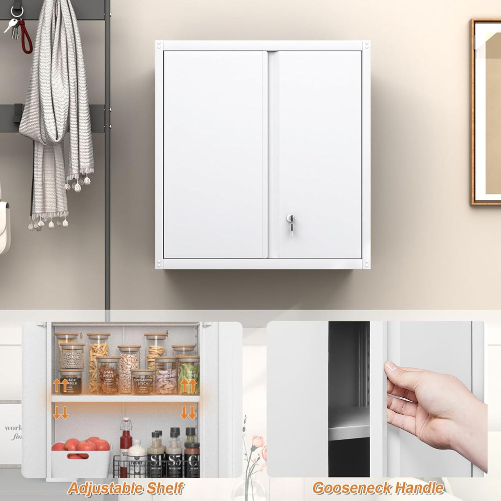 GREATMEET Metal Wall Cabinet, Wall Mounted Storage Cabinet with Lock for Gara...