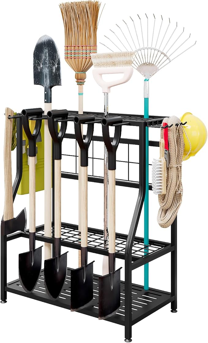 Garden Tool Organizer Holder Heavy Duty Steel Rack Up to 60 Long Handled Tools
