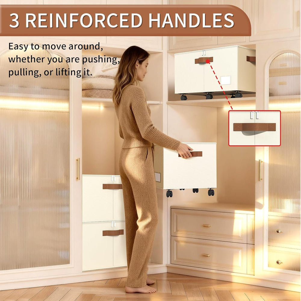 Shoe Organizer for Closet, Shoe Storage with Wheels, Beige