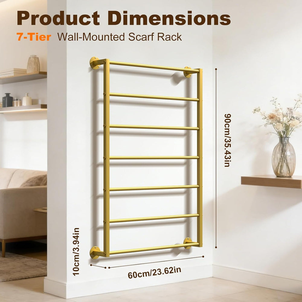 Wall Mounted Scarf Rack, Hijab Hanger Organizer (Gold, 7T-23.6×35.4IN)