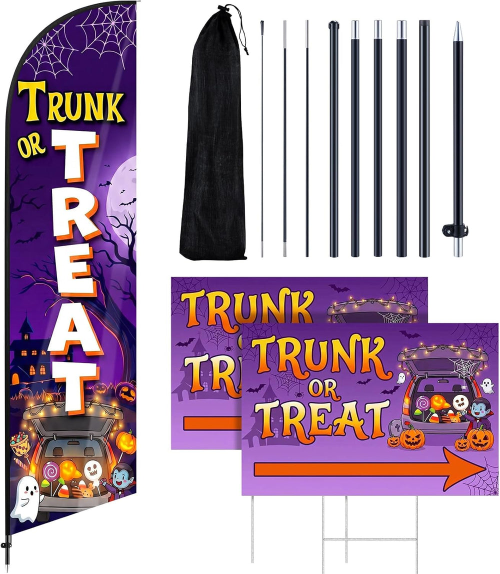 3 Pcs Halloween Trunk or Treat Swooper Feather Flag Banner Yard Sign