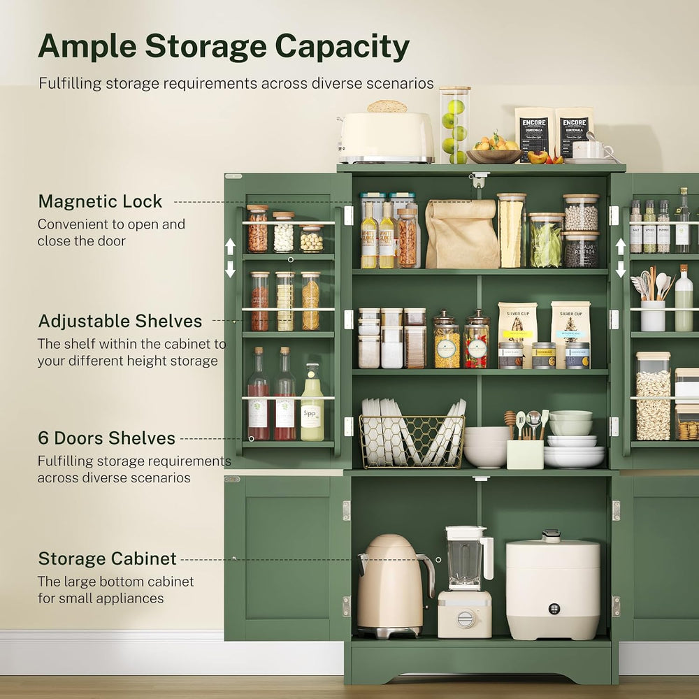 43"H Pantry Cabinet with 4 Doors, Kitchen Cabinet with 6 Door Shelves