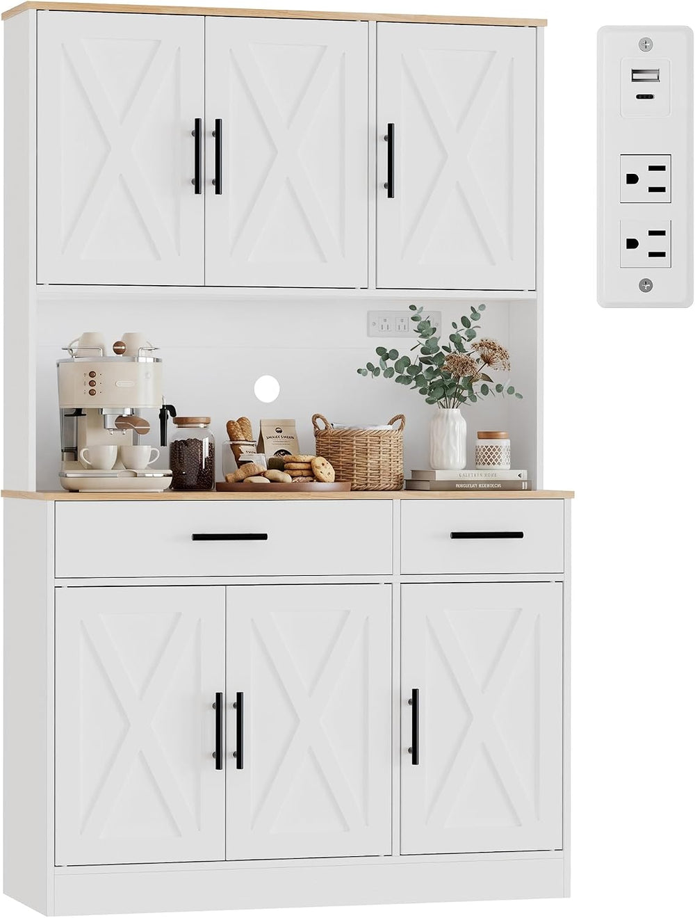 Nuturelly 70" H Kitchen Pantry Cabinet, Farmhouse Storage Cabinet, White