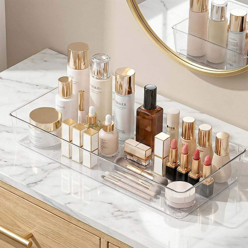 8 Pcs Large Clear Plastic Drawer Organizer,15"x6" Vanity Organizer