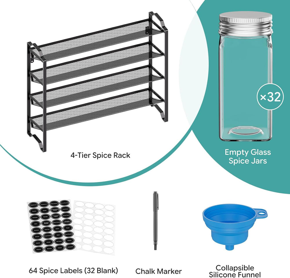 Simple Trending 4-Tier Spice Rack Organizer, Spice Rack with 32 Empty Spice J...