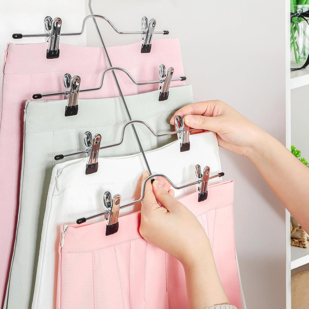 TOPIA HANGER 4 Tier Metal Skirt Hangers with Clips 80% Space Saving 4 Pack
