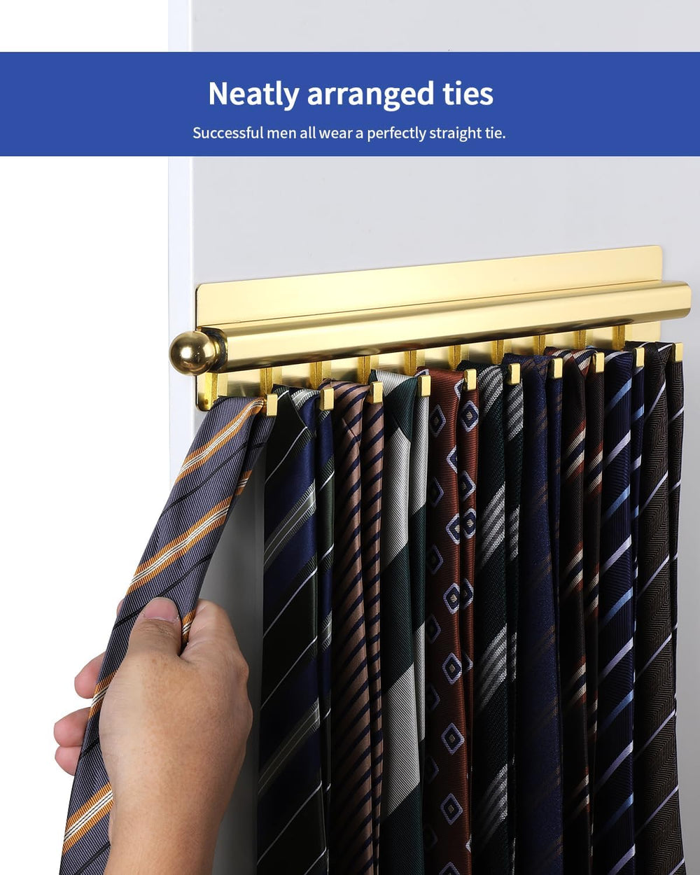 Adhesive Valet Rod for Closets Pull Out 16.5" Gold with 10 Hooks
