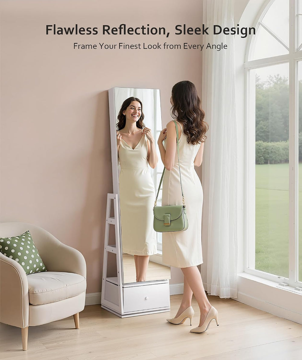 Nicetree 360° Swivel Jewelry Cabinet, Full Length Mirror, Lockable