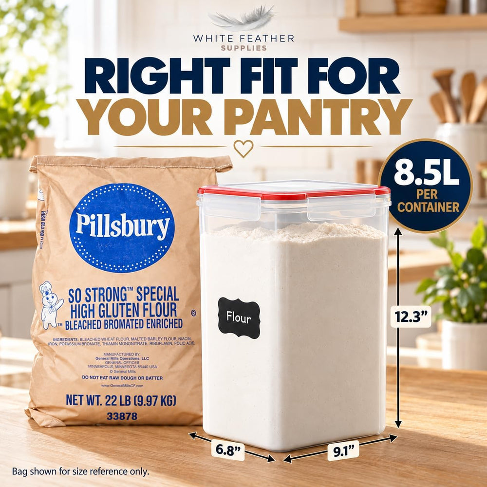2 PC (8.5L / 287 Oz) Extra Large Flour Container & Sugar Container Set
