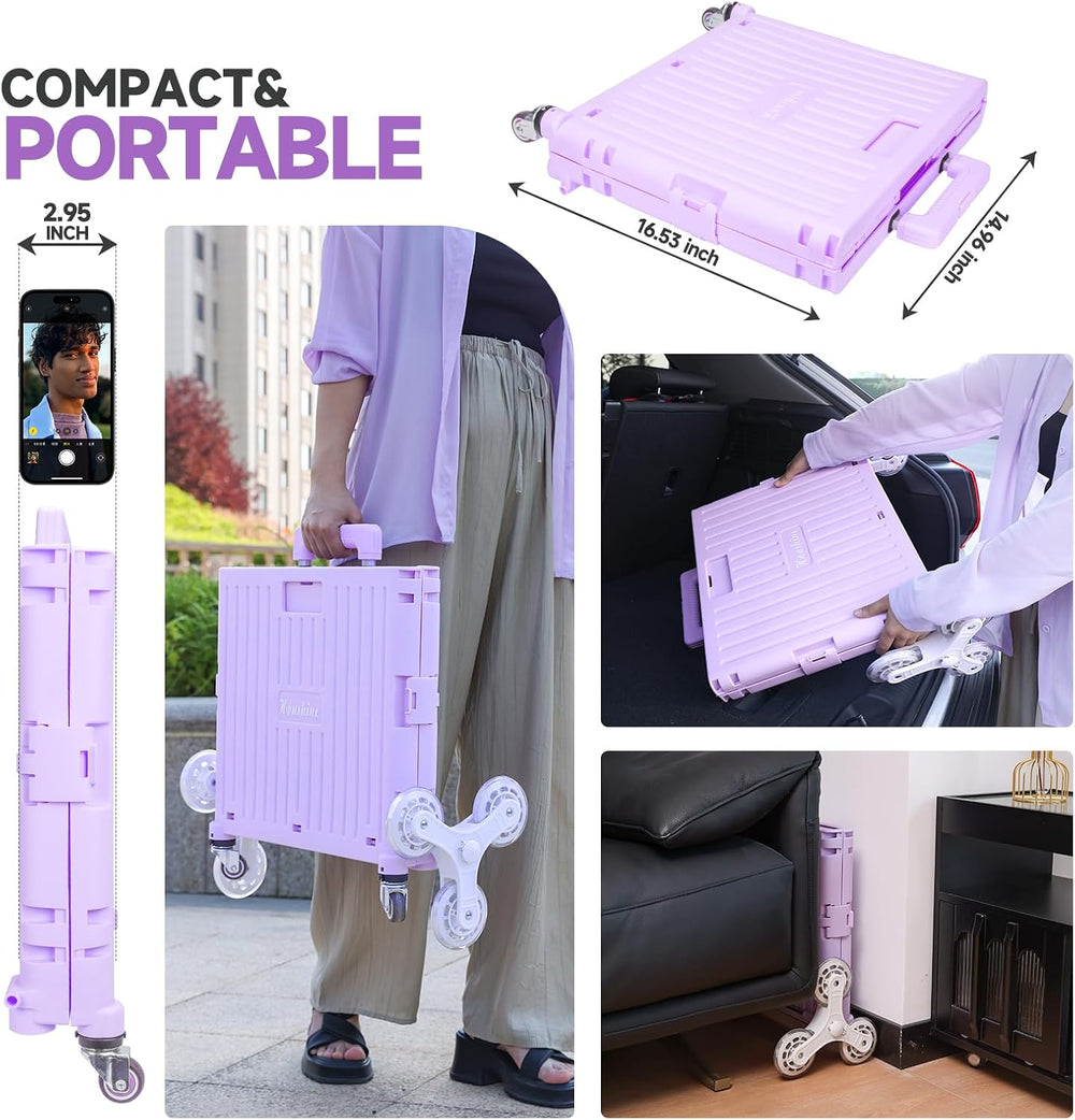 Rolling Crate with Stair Climbing Wheels, Foldable Utility Cart with Detachab...