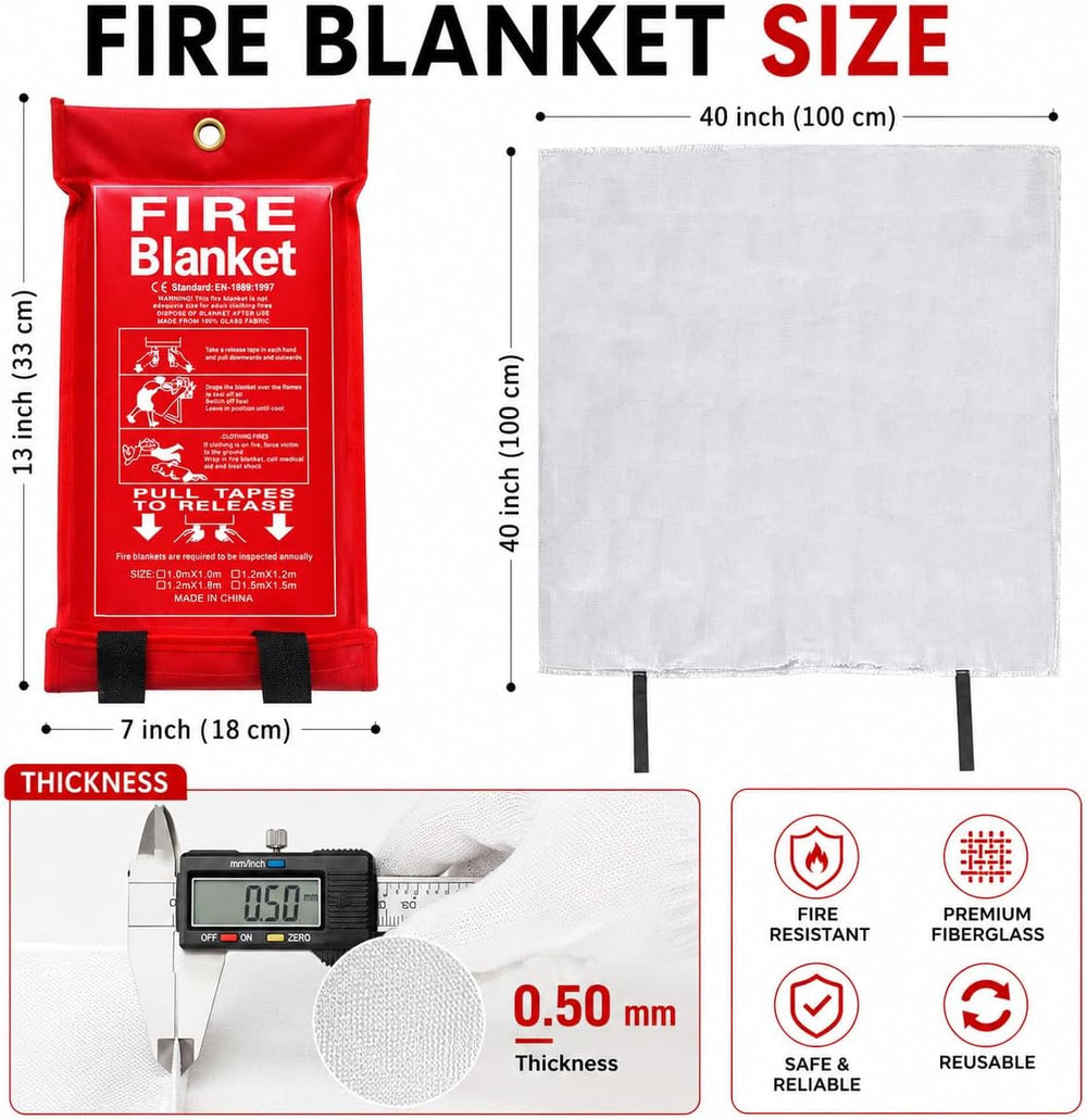 4 Pack,40"x40",Emergency Fiberglass Fire Blanket,Fire Suppression,H...