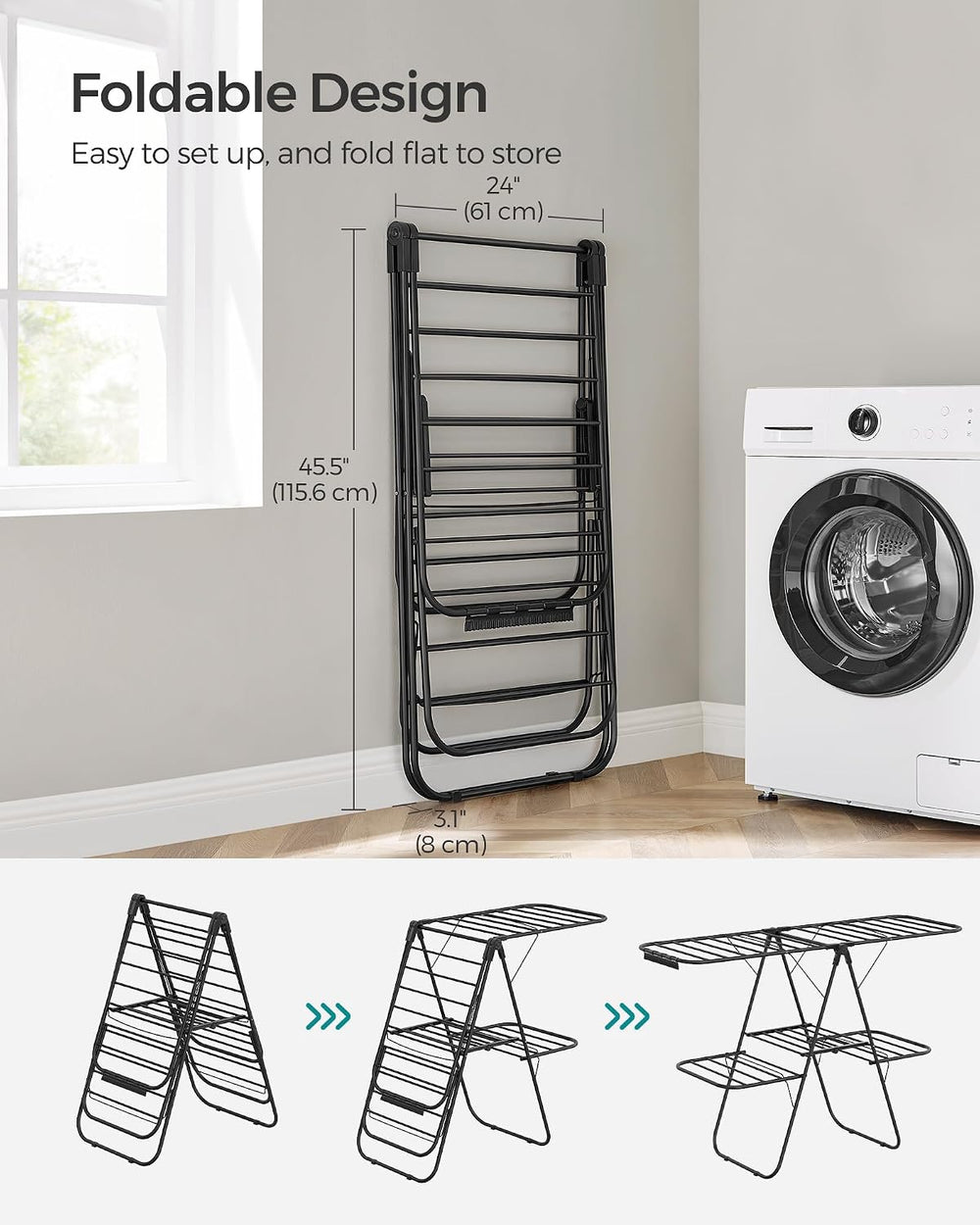 SONGMICS Clothes Drying Rack, Foldable 2-Level Stee Laundry Drying Rack