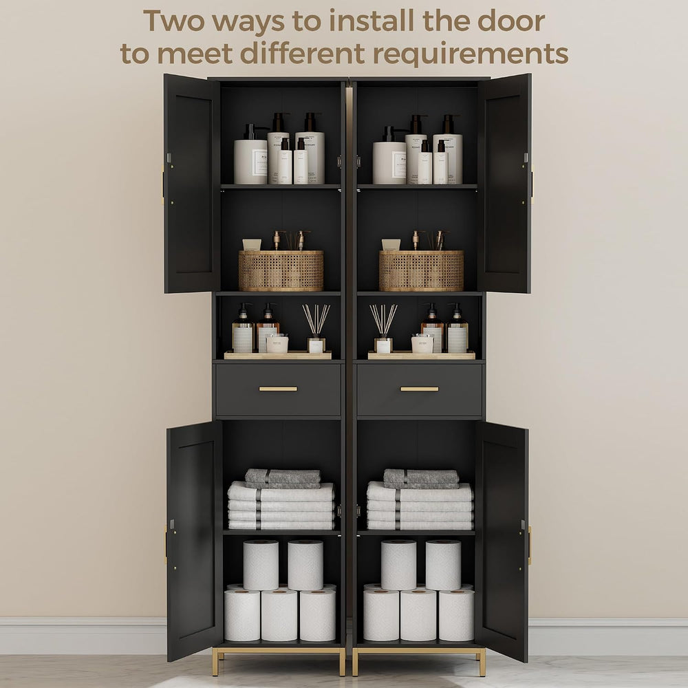 67" H Bathroom Storage Cabinet, Tall Bathroom Cabinet, Black