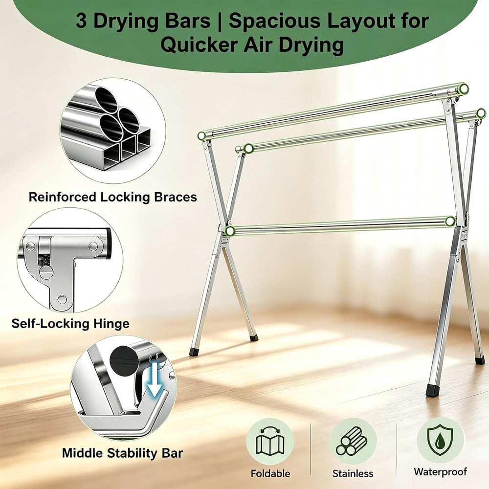 Clothes Drying Rack with 20 Hooks, Extendable for Indoor & Outdoor
