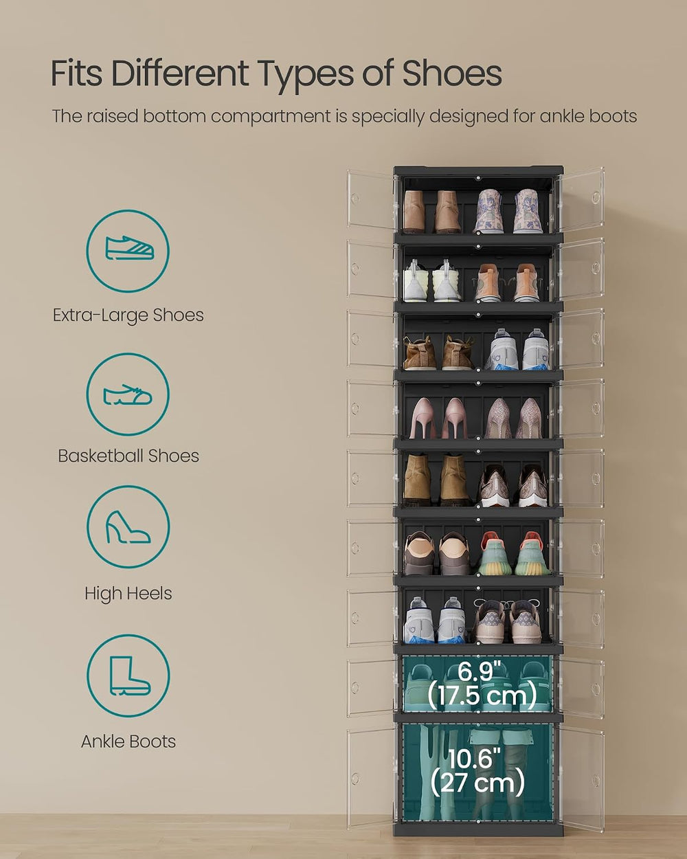 SONGMICS Foldable Shoe Storage Organizer, 9-Tier for 18 Pairs