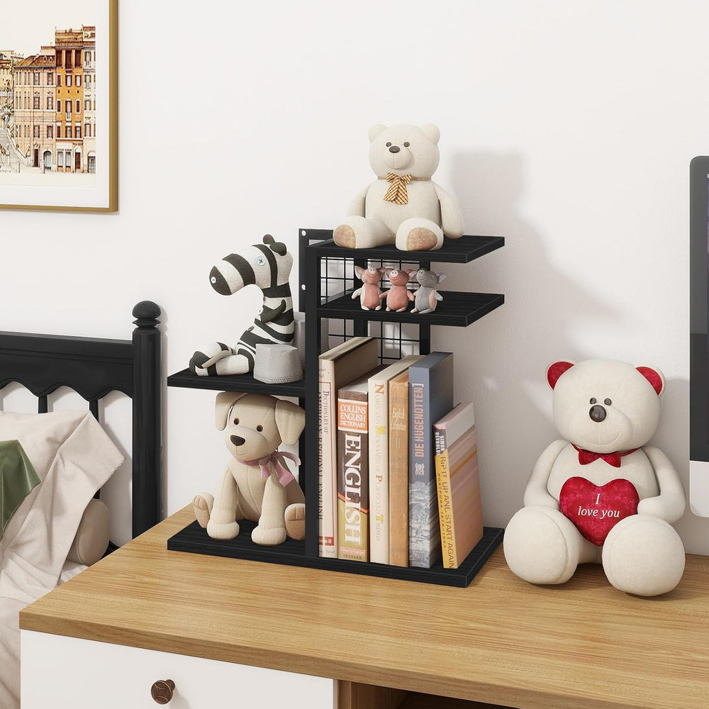 Desktop Bookshelf, 4 Tier Wood Desk Organizer Shelf, Tabletop Storage Shelf R...