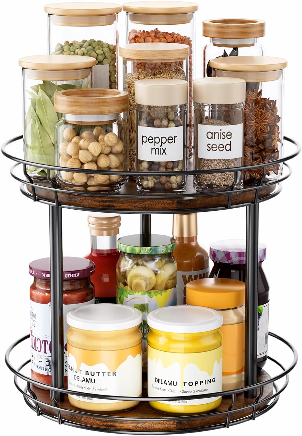 LAMU 2 Tier Lazy Susan Turntable Rotating Spice Rack Organizer for Cabinet