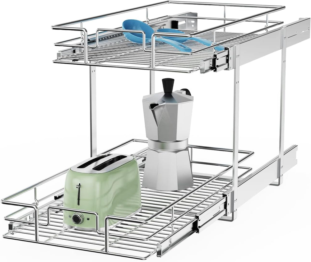 ROOMTEC Individual Pull Out Cabinet Organizer, 2 Tier Spice Rack Organizer