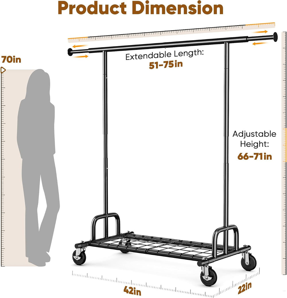 HOKEEPER Clothes Rack Collapsible Clothing Rack Capacity 525LBS Black