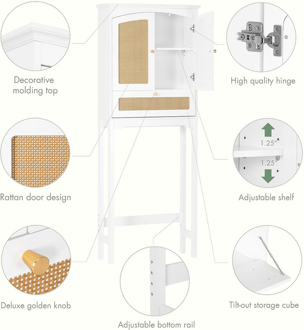 Spirich Over the Toilet Storage Cabinet with Arched Rattan Doors, White