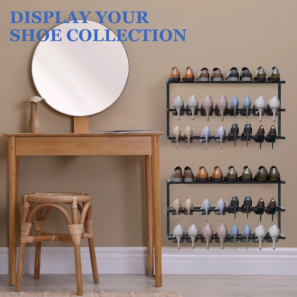 4 Pack Wall Mounted Shoe Rack, 3 Tier Hanging Shoe Rack Holds 48 Pairs, 17&qu...