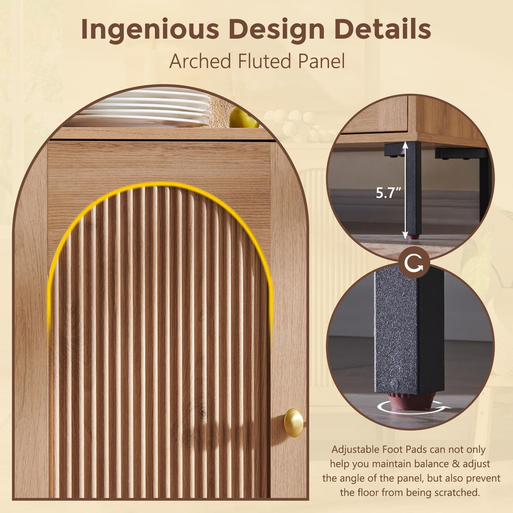 IFGET 92.63" W Modern Arched Sideboard Buffet Cabinet with Storage, Natural