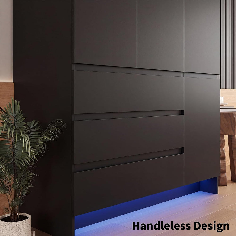 VOWNER Armoire Wardrobe Closet with 4 Doors, Bedroom Armoire with Mirrors