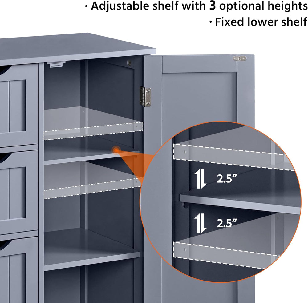 Yaheetech Bathroom Storage Cabinet with 4 Beadboard Drawers and Door, Gray