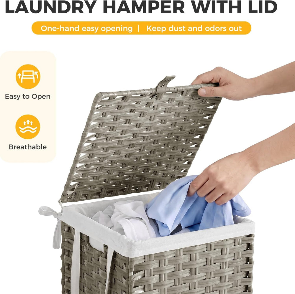 NEWBULIG 65L Medium Divided Laundry Hamper with Lid, Laundry Basket