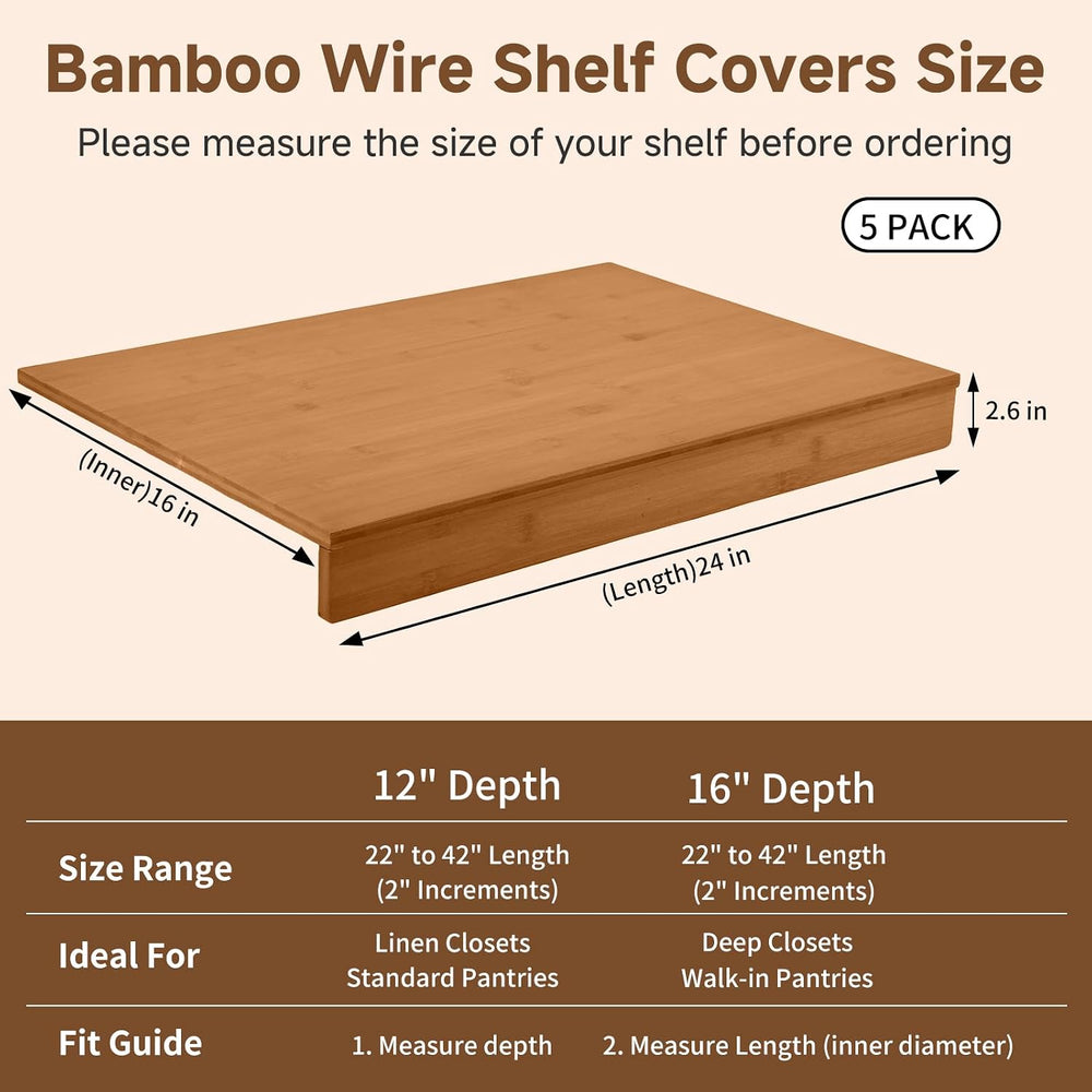Wire Shelf Covers for Shelves, Bamboo, 5Pcs, 24" W x 16" D